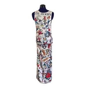 Vintage Sailor Jerry White Tattoo Patterned Maxi Dress